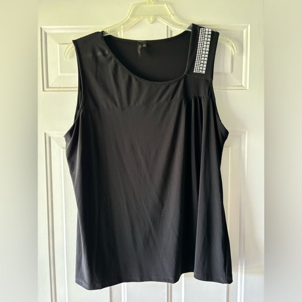 Olivia Page Black Asymmetrical Embellished Tank Top in 3X